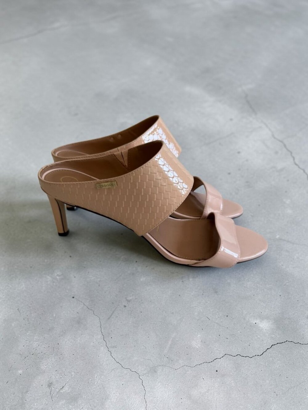 Women's Nude Patent Open-Toe Mule Heels